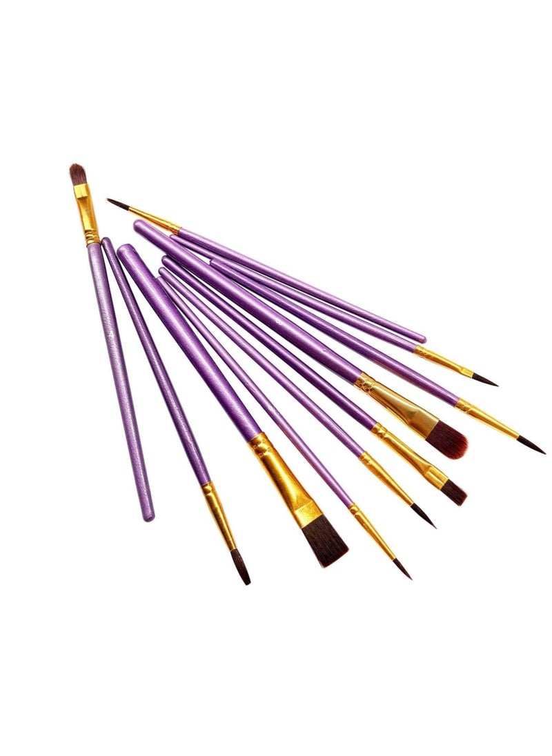 1 Pack 10 Pcs Paint Brushes, Nylon Hair Paint Brushes Set for Kids, Beginner, Suitable for Oil, Watercolor, Acrylic Paint and Body Pinting, Purple - Image 5